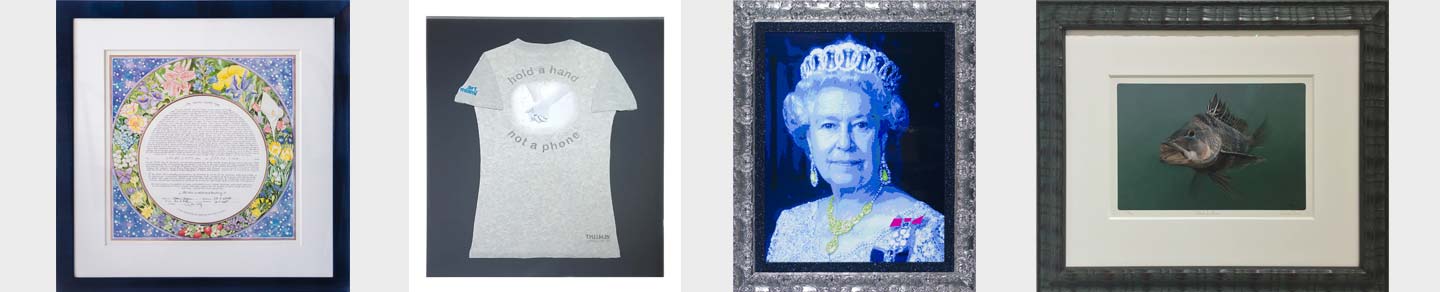 framed ketubah, framed t-shirt, framed picture of queen, framed photo of fish