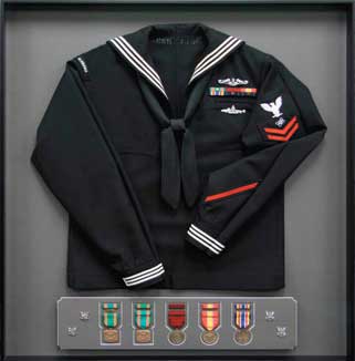 custom framing preservation of military uniform and medals in shadowbox