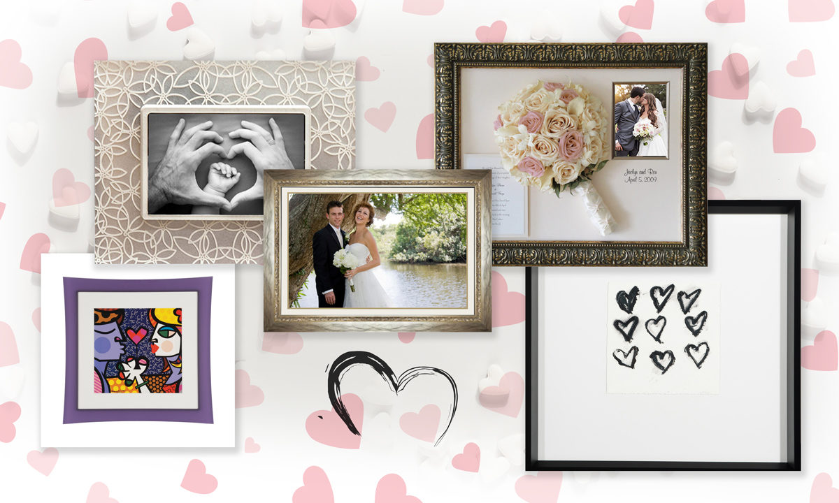 custom framed valentine's day gifts including framed baby photos, wedding photos, wedding memorabilia and art
